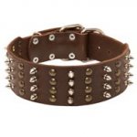 Extra Wide Leather Spiked and Studded Black Russian Terrier Collar