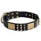 Spiked Leather Black Russian Terrier Collar with Plates and Cones