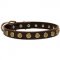 Leather Black Russian Terrier Collar with Brass Dotted Circles for Fashion Walking