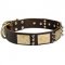 Designer War-Style Leather Black Russian Terrier Collar with Spikes and Plates