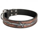 Handpainted Leather Black Russian Terrier Collar with Barbed Wire Drawing