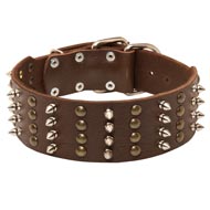 Extra Wide Leather Spiked and Studded Black Russian Terrier Collar