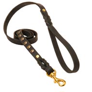 Studded Leather Black Russian Terrier Leash for Dog Walking and Training