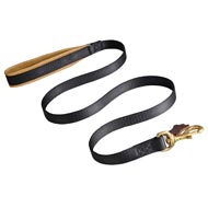 No Rubbing Nylon Black Russian Terrier Leash with Support Leather Material on the Handle