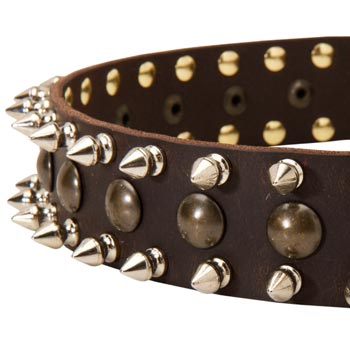 Black Russian Terrier Leather Collar with Hand Set Spikes  And Studs
