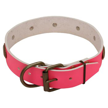 Fashion Pink Leather Black Russian Terrier Collar