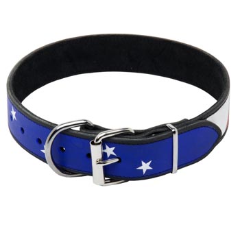 Black Russian Terrier Leather Collar With American  Flag Painting