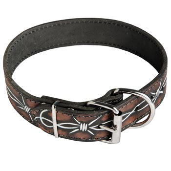 Training Leather Dog Collar with Fancy Painting for Black Russian Terrier