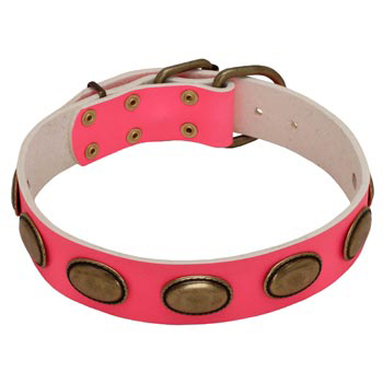 Pink Leather Black Russian Terrier Collar for Female Dogs