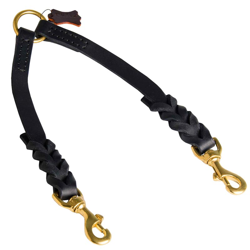 Black Russian Terrier Leather Coupler Braided