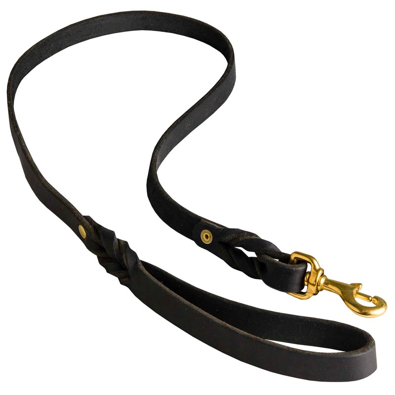 Walking Training Leather Black Russian Terrier Leash Braided