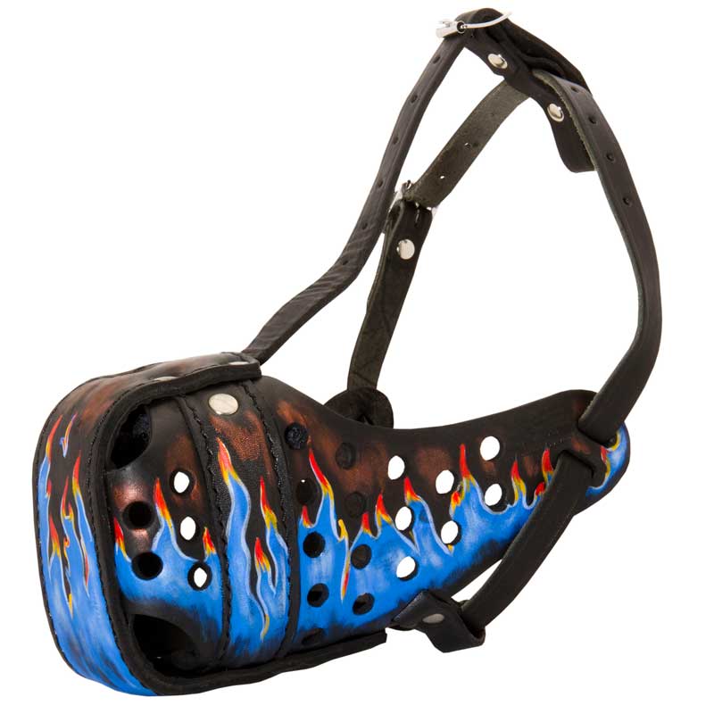 Ergonomic Design Leather Black Russian Terrier Muzzle for Agitation Training