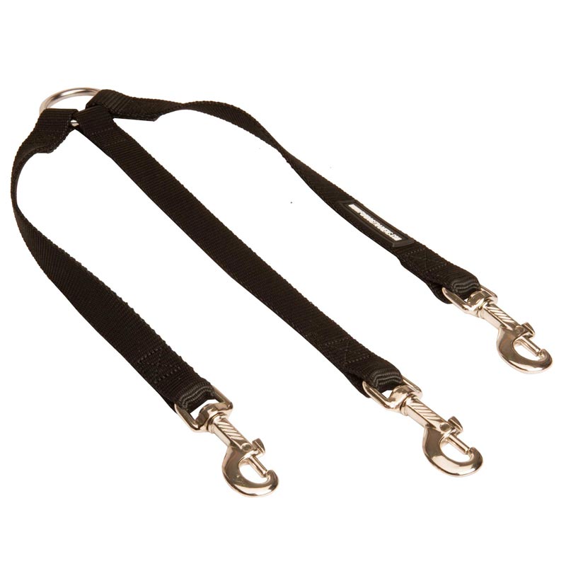 Triple Nylon Black Russian Terrier Leash Coupler for Walking 3 Dogs at a Time