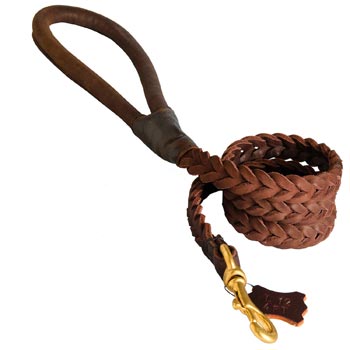Multipurpose Leather Braided Black Russian Terrier Leash