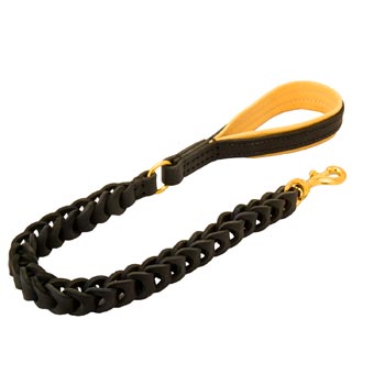 Leather Black Russian Terrier Leash with Brass Snap Hook and O-ring
