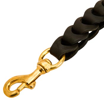 Braided Black Russian Terrier Leather Leash with Gold-like Snap Hook