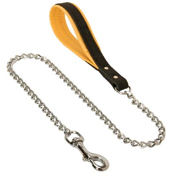 Chain Leather Black Russian Terrier Leash with Padded Handle
