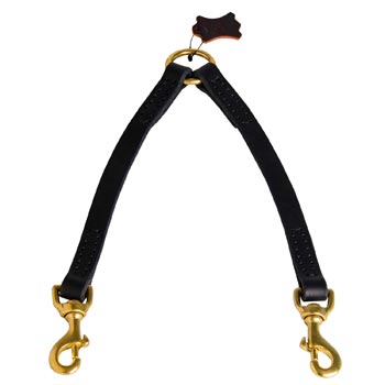 Leather Coupler for 2 Black Russian Terrier Dogs Control