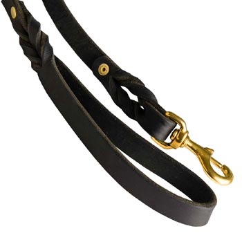 Dog Leash Leather with Snap Hook Brass-Made for Black Russian Terrier