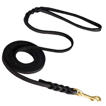 Training Leather Black Russian Terrier Leash with Amazing Braids