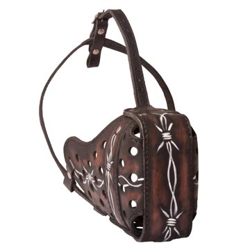 Hand Painted Leather Black Russian Terrier Muzzle for Dog Training